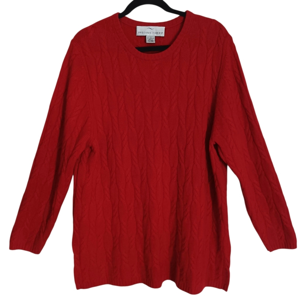 Precious Fibers Cashmere Sweater Size 1X Red Knit Pullover Long‎ Sleeve